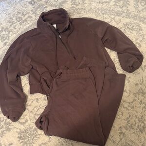 In motion Brown Quarter-Zip Sweatshirt and Joggers Set